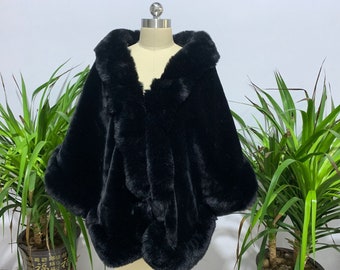 Black / White Winter Bride Shrug Faux Fur Wedding Women Warm Wrap  Shawls Bride Jacket Party Coat