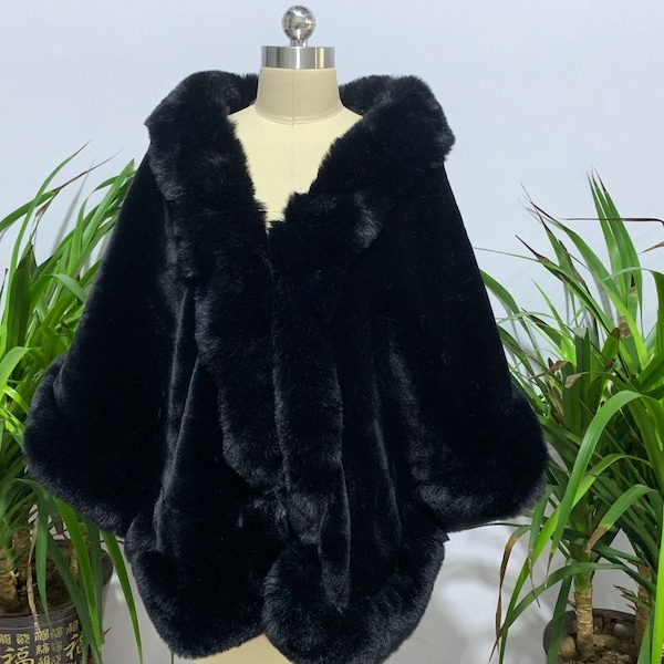 Black / White Winter Bride Shrug Faux Fur Wedding Women Warm Wrap  Shawls Bride Jacket Party Coat