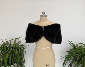 Winter Bride Shrug Faux Fur Wedding Women Warm Wrap Shawls Bride Jacket Party Coat Black Faux Fur Cape