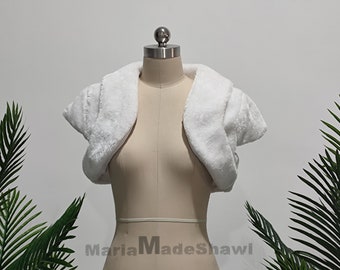 Bolero de piel sintética para boda de invierno, elegante chal cálido para novia, chal de piel sintética tipo bolero blanco marfil, chaqueta de fiesta