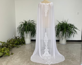 Wedding Shawl Cloak White/Ivory/Red/Red Bridal Cape Chiffon Cape Lace Applique Wedding Cape