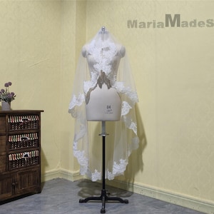 Voile de mariée une couche Voile de dentelle blanche Voile drapée de mariage Voile sans peigne ivoire Voile de valse