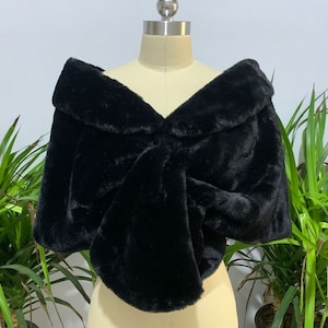Schwarz Winter Kunstpelz Braut Schal Champagner Frauen Hochzeit warm wraps Party Kurzes Cape