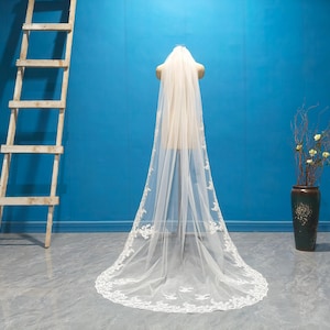 Romantic wedding lace veil, cathedral white, ivory, black lace bridal veil, fashionable single-layer lace veil