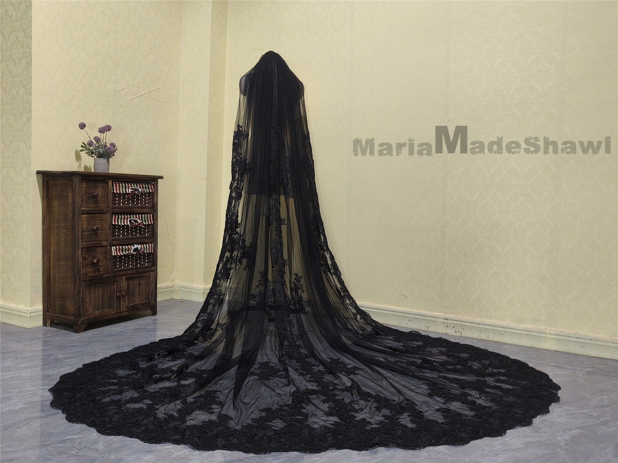 Black White Ivory Lace Applique Veil, Romantic Wedding One Layer Lace Applique Veil, Delicate Bridal Lace Veil, Cathedral Lace Applique Veil
