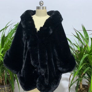 Schwarz / Weiß Winter Braut Shrug Kunstfell Hochzeit Frauen Warm Wrap Schals Braut Jacke Party Mantel Bild 6