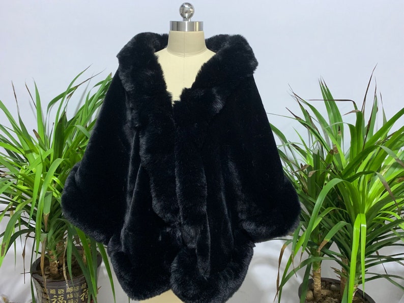 Schwarz / Weiß Winter Braut Shrug Kunstfell Hochzeit Frauen Warm Wrap Schals Braut Jacke Party Mantel Bild 6