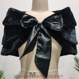 Schwarzer Kunstpelz Hochzeit Schal, Mode Braut Warm Wrap, Winter Bolero Hochzeit Kunstpelz Shrug, Brautjungfer Schal