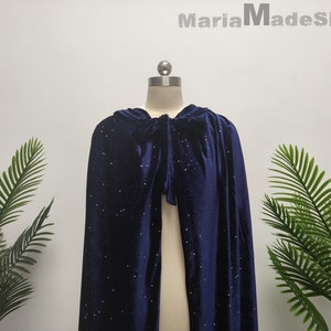 Medieval Wedding Velvet Cloak, Blue Sequin Velvet Cloak, Hooded Cloak, Bridal Warm Wrap, Christmas Cloak
