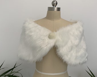 Elegante chal de piel sintética, bolero, capa, chaqueta nupcial para boda, chal/estola nupcial en color blanco marfil