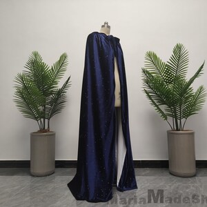 Medieval Wedding Velvet Cloak, Blue Sequin Velvet Cloak, Hooded Cloak ...