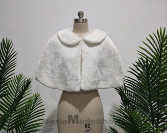 Wrap chaud de mariée boléro, châle en fausse fourrure de mariage pour femmes, haussement d'épaules de mariage en fausse fourrure blanche ivoire, manteau de veste de fête