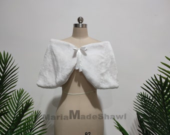 Bolero de piel sintética para boda, chal de piel sintética para boda de invierno, chal de piel sintética de color blanco marfil, chal cálido para novia