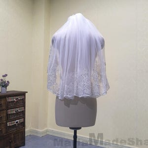 Veil Bridal Lace Veil One Layer Short Veil Women Wedding Sequin Lace Veil Ivory Tulle Veil White Vail