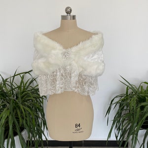 Chal de novia de encaje, capas de piel sintética, bolero, chal de novia, boda, marfil, chales cálidos de invierno, chaquetas para novia, accesorios para mujer