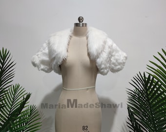Bolero de invierno para bodas, chal de piel sintética, delicado y cálido para novias, chal de piel sintética blanco marfil, chaqueta de fiesta.