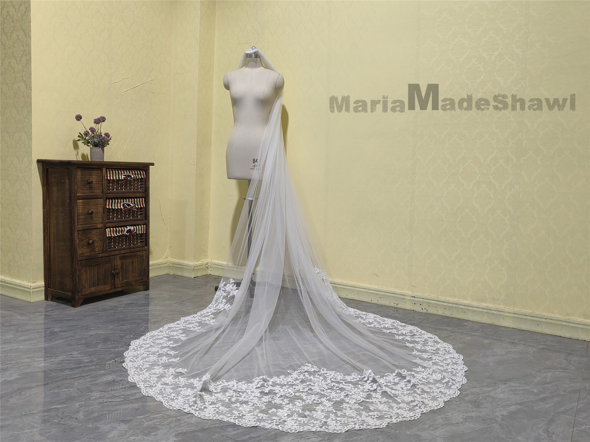 Elegant White Bridal Veil with Lace Appliqué Bring your own Lace main image 4