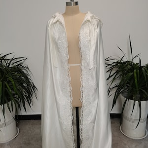 Satin Wedding Cloak Long Wedding Bridal Coat Cloak White/ivory Hooded ...
