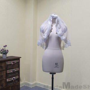 Wedding Veil One Piece White Ivory Sequin Lace Veil Short Tulle Veil Elegant Bridal Veil