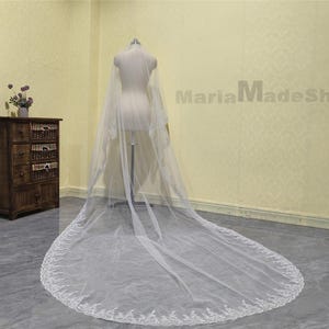 Ivory Sequined Lace Veil Cathedral Wedding Lace Veil One Layer Tulle Veil White Lace Bridal Veil Wedding Drape No Comb