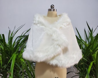Chal de boda blanco o marfil, chal de novia, chal de piel sintética, capa de fiesta para mujer, abrigo de invierno