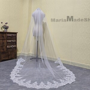 Sequined Lace Cathedral Veil One Layer Beautiful Bridal Lace Veil White Ivory Lace Veil Wedding Lace Veil