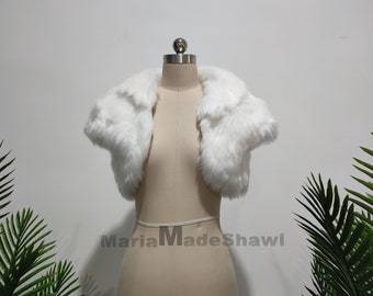 Elegante chal de novia de piel sintética, bolero de boda de invierno, chal de piel sintética, abrigo blanco marfil cálido, chaqueta de fiesta.