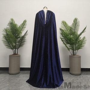 Medieval Wedding Velvet Cloak, Blue Sequin Velvet Cloak, Hooded Cloak ...