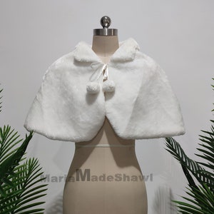 Fashion Bridal Faux Fur Shawl, Women&#39;s Wedding Faux Fur Shawl, Bridal Ivory Bolero Warm Wrap, Bridesmaid Shawl