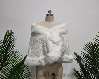 Scialle Da Sposa In Pelliccia Sintetica Color Avorio Chiaro, Stola - Foto 10