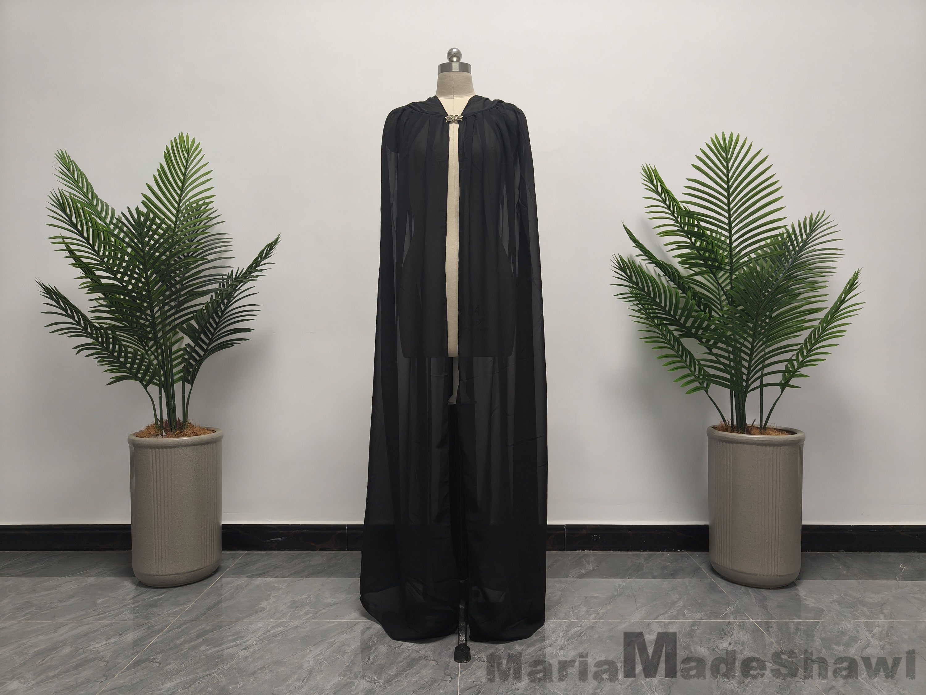 Romantic Wedding Chiffon Cape, Black Hooded Cape, Beautiful Bridal Chiffon Cape, White Ivory Long Chiffon Cape