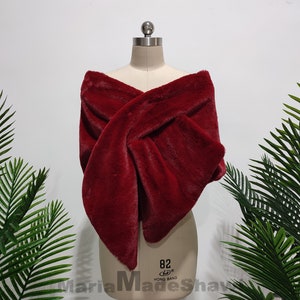 Wein Rot Kunstpelz Hochzeit Schal, Bolero Winter Hochzeit Kunstpelz Schal, Braut warmer Schal