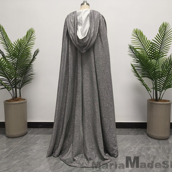 Elegant Bridal Glitter Cloak, Hooded Cloak, Medieval Wedding Cloak, Bridal Warm Wrap, Bolero Wedding Cloak