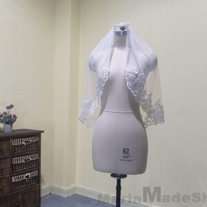 Lace Veil One Layer Lace Bridal Veil Wedding White Veil Soft Ivory Tulle Veil Short Wedding Veils