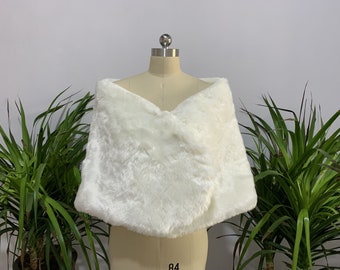 Capa de novia de doble cara de moda, chal de piel artificial de color blanco marfil para invierno, vestido de novia, abrigo tipo chal cálido, vestido de noche, Bolero