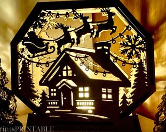 Scene Christmas Lantern Laser Cut Lamp Snowy Candle Holder, Winter Wonderland Decoration Night Light Christmas Decor Laser