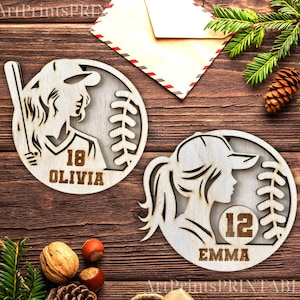 Ornamenti riflettori della serie Stadium, laser personalizzati, dimensioni adatte a Glowforge, opzioni per baseball femminile SVG, PDF, download di file AI, baseball dxf