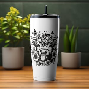 Highland Cow Bundle 7 Puck Tumbler Laser Svg, Tumbler Laser File, Laser Svg For Tumbler,40oz Tumbler Full Wrap Laser Svg, Laser Engraved Svg