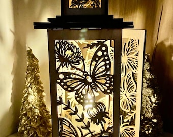Decorative butterfly lantern laser cut svg file holder Lantern vector dxf Glowforge butterfly table Lamp svg spring ornaments candle