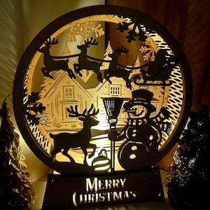 Lanterne de Noël, lampe découpée au laser, bougeoir enneigé, décoration du pays des merveilles de l'hiver, veilleuse, décor de Noël au laser