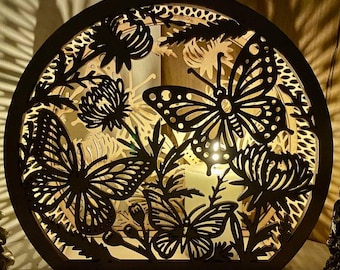 Decorative butterfly lantern laser cut svg file Glowforge spring ornaments candle holder lantern vector dxf butterfly table lamp svg