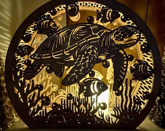 3D Luminary Underwater Laser cut Night Light Digital Download Lantern with fish, turtle & Coral Tealight Candle Holder