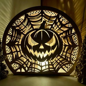 Pumpkin Bats Spooky Halloween Lantern Tealight Holder Haunted Scene Lamp Laser Cut Digital Download