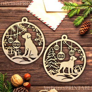 Pet Lovers New Year 3D Ornament Set  - Cat and Dog Laser Cut Digital Download Christmas Tree Decorations with Snowy Scene