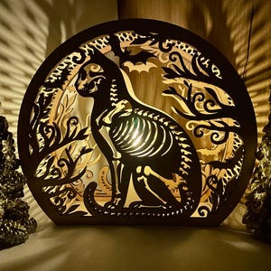 Tree Cat Bats Spooky Halloween Lantern Tealight Holder Haunted Scene Lamp Laser Cut Digital Download