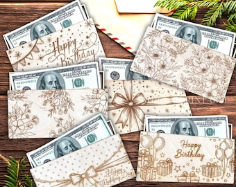 Laser cut money envelope 6 bundle svg cutting file Glowforge wedding envelope money holder svg Birthday envelope gift money holder dxf cnc
