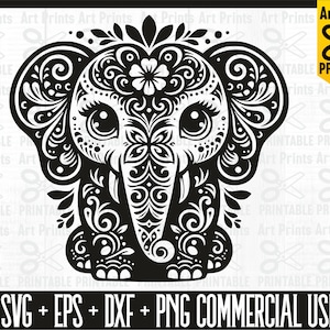Elefante SVG, Mandala de elefante, Bebê elefante cricut, Modelo de elefante PNG, Arquivo de corte de elefante