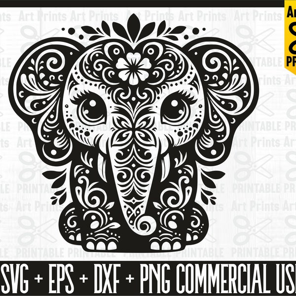 Elephant SVG ,Elephant mandala,Elephant baby cricut,Elephant Png template, Elephant Cut File