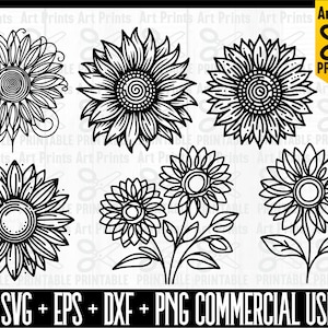 Girasole SVG, SVG floreale, Clipart girasole, File di taglio Cricut, Silhouette, Stampa stencil vettoriale, Fiore SVG, Modello girasole