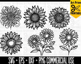 Sunflower SVG, Floral SVG, Sunflower Clipart, Cut File Cricut,Silhouette, Vector Stencil Print,Flower SVG, Sunflower Template